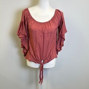 Women's Ruffled Tie-Front Top - Rust